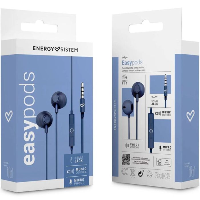 Energy Sistem Auriculares de Botón -  Micrófono -  Jack 3.5 mm - Cable 120cm - Color Azul-5