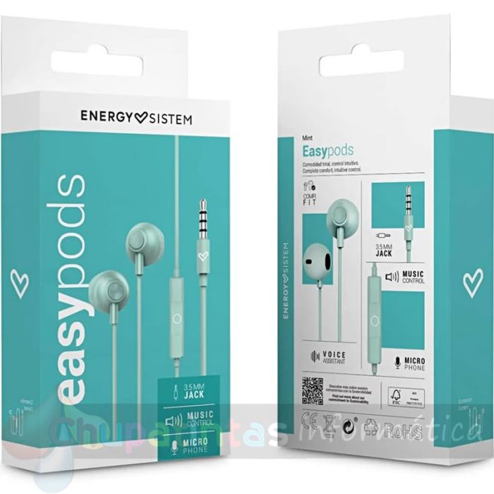 Energy Sistem Auriculares de Botón -  Micrófono -  Jack 3.5 mm - Cable 120cm - Color Verde-7