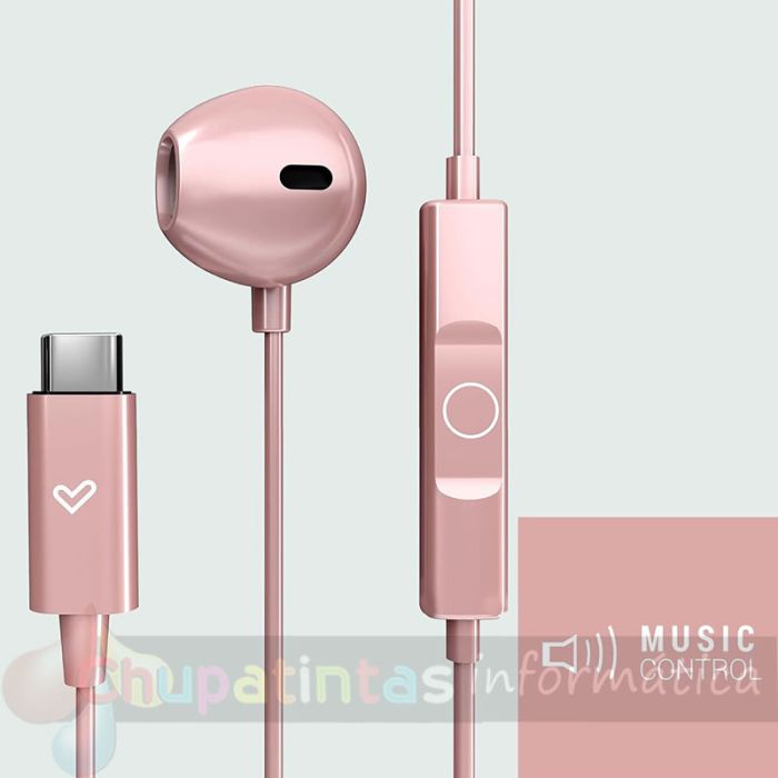 Energy Sistem Auriculares de Botón - Micrófono - Control de Reproducción - USB c - Cable 120cm - Color Rosa-4