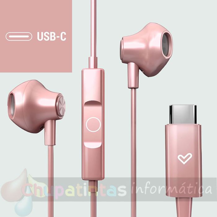 Energy Sistem Auriculares de Botón - Micrófono - Control de Reproducción - USB c - Cable 120cm - Color Rosa-6