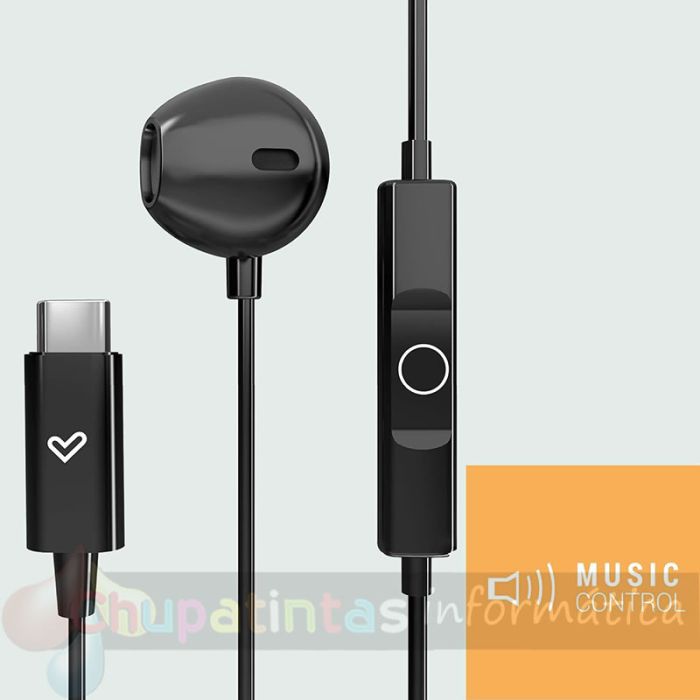 Energy Sistem Auriculares de Botón - Micrófono - Control de Reproducción - USB c - Cable 120cm - Color Negro-4