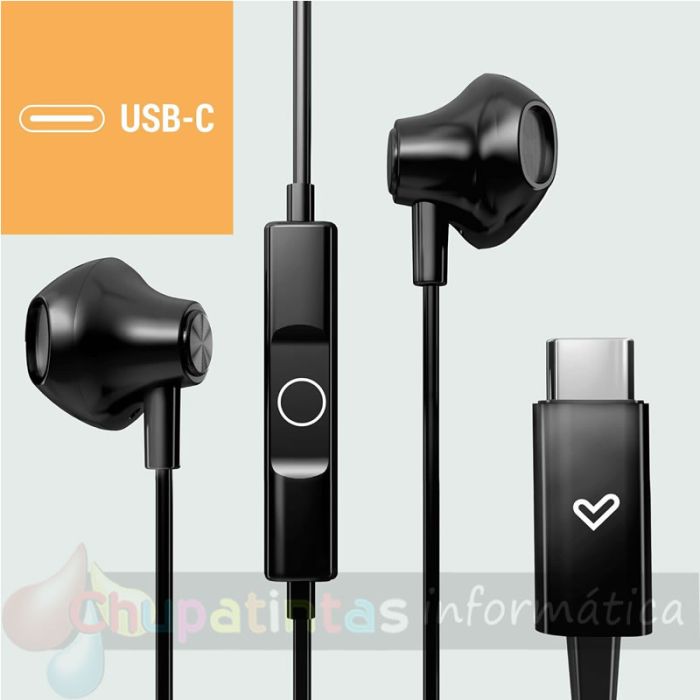 Energy Sistem Auriculares de Botón - Micrófono - Control de Reproducción - USB c - Cable 120cm - Color Negro-6