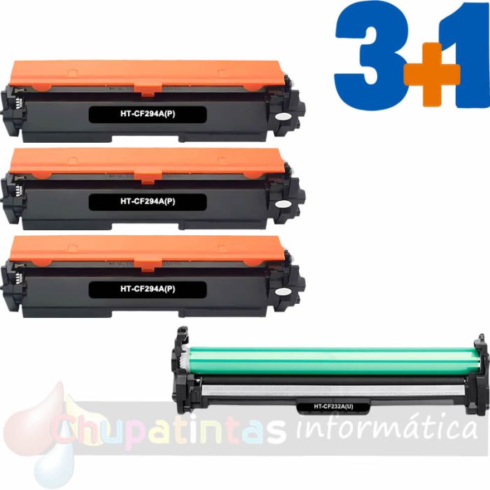 HP CF294A Tóner + HP CF232A Tambor de Imagen Pack de 4 Cartuchos Genéricos