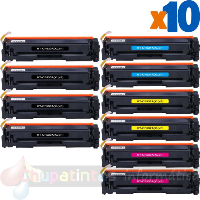 HP 205A XL Pack de 10 Cartuchos de Tóner Genéricos: CF530A+CF531A+CF532A+CF533A