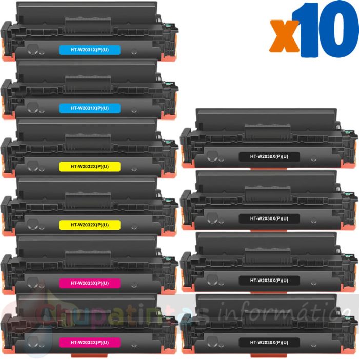 HP 415X/414A Pack de 10 Cartuchos de Tóner Genéricos: W2030X+W2031X+W2032A+W2033A