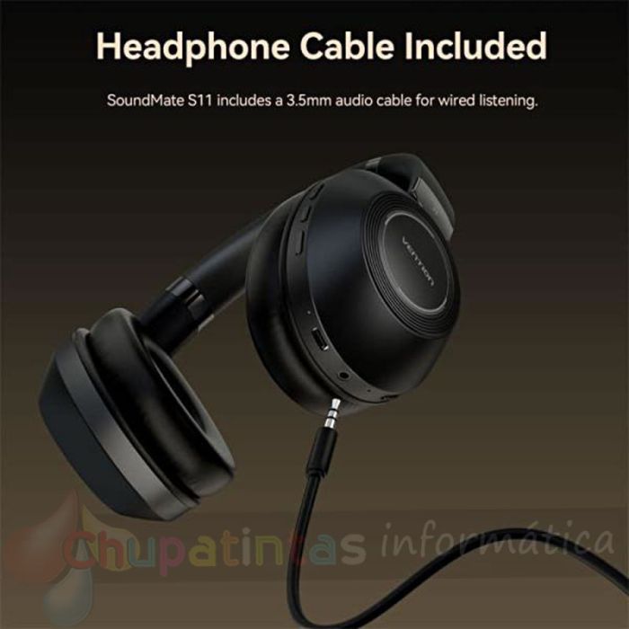 Vention SoundMate S11 Auriculares Bluetooth 5.3 - 20h de Batería - Micrófono - Color Negro-2