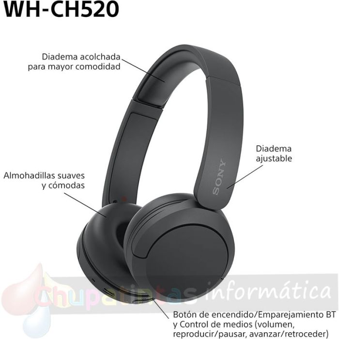 Sony WH-CH520 Auriculares Bluetooth 5.2 - Micrófono - Diadema Ajustable - Multipunto - Autonomía hasta 50h - Negro -15