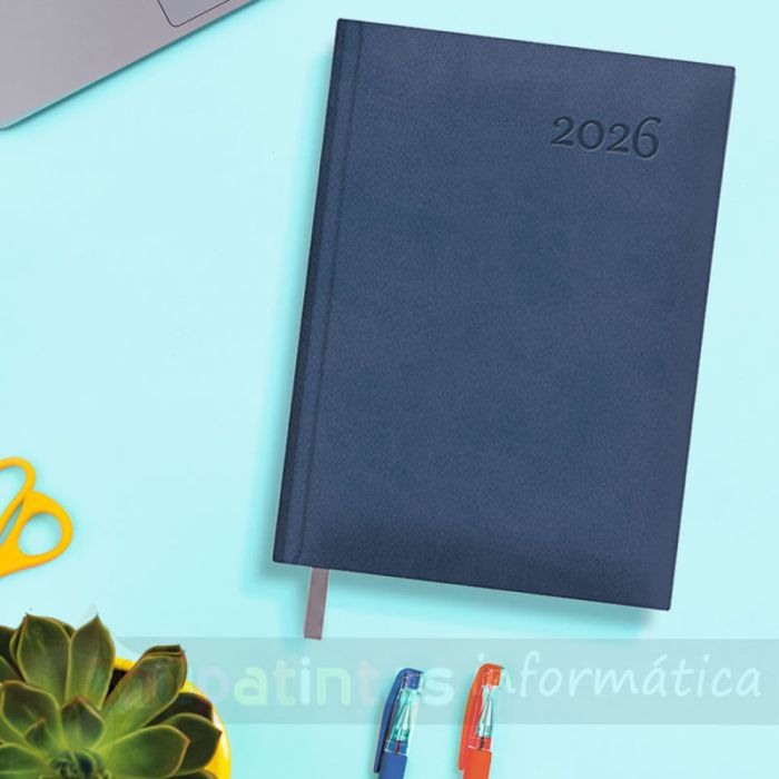 Dohe Lausana Agenda Anual - Día Página - Cubierta en Polipiel - Sábado y Domingo misma Página - 14x20cm - Azul-Mejor Precio