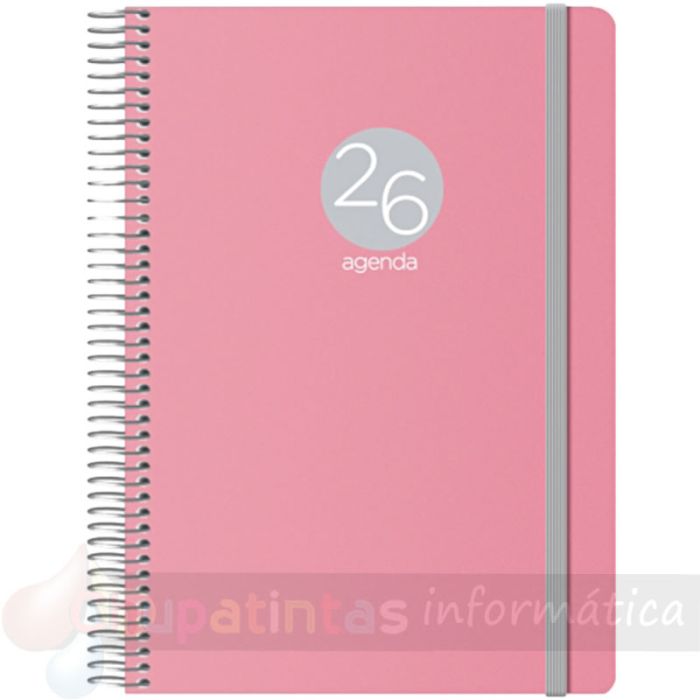 Dohe Menphis Agenda Anual - Día Página - Cubierta de Plástico - Cierre con Goma Elástica - Tamaño 15x21cm - Rosa-1