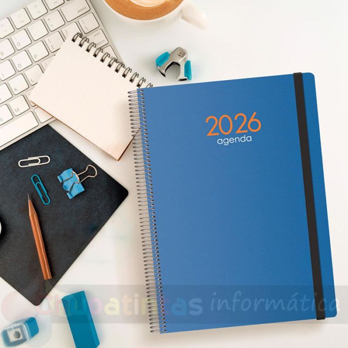 Dohe Syncro Agenda Anual - Día Página - Cubierta de Plástico - Cierre con Goma Elástica - Tamaño 15x21cm - Azul-Mejor Precio
