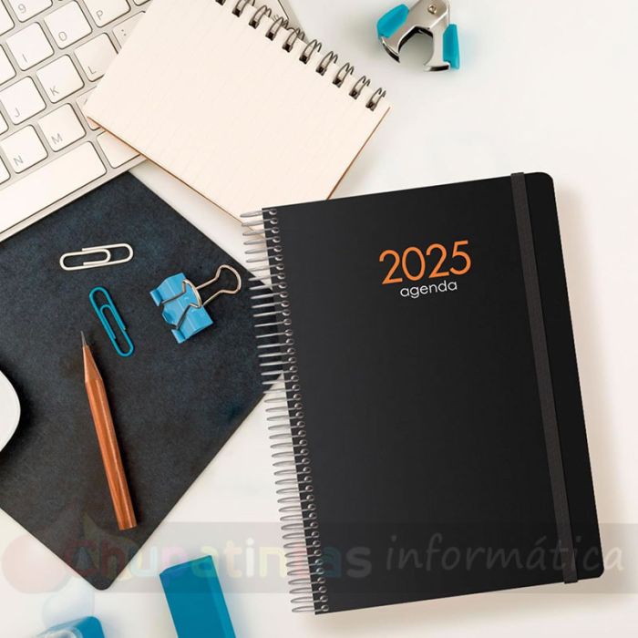 Dohe Syncro Agenda Anual - Día Página - Cubierta de Plástico - Cierre con Goma Elástica - Tamaño 21x29cm - Negro-Mejor Precio
