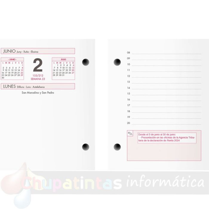 Dohe Bloque Bufete Anual - 2 Perforaciones - Calendario Contribuyente - Planning Mensual - 640 Paginas