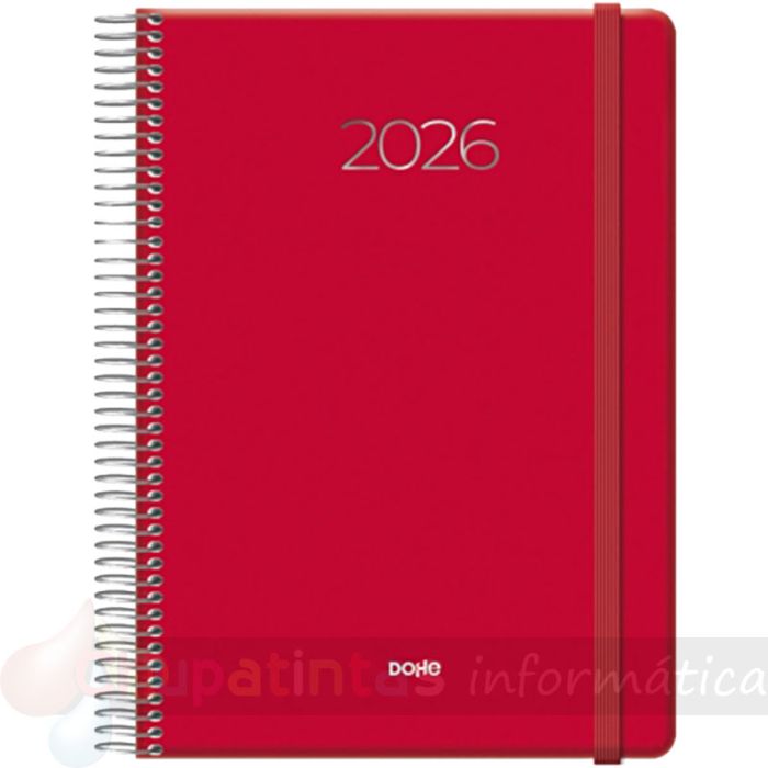 Dohe Denver Agenda Anual - Día Página - Cierre con Goma Elástica - Tamaño 15x21cm - Color Rojo-1