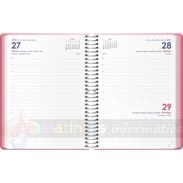 Dohe Denver Agenda Anual - Dia Pagina - Sabado y Domingo misma Pagina - Cierre con Goma Elastica - Tamaño 15x21cm - Color Rojo