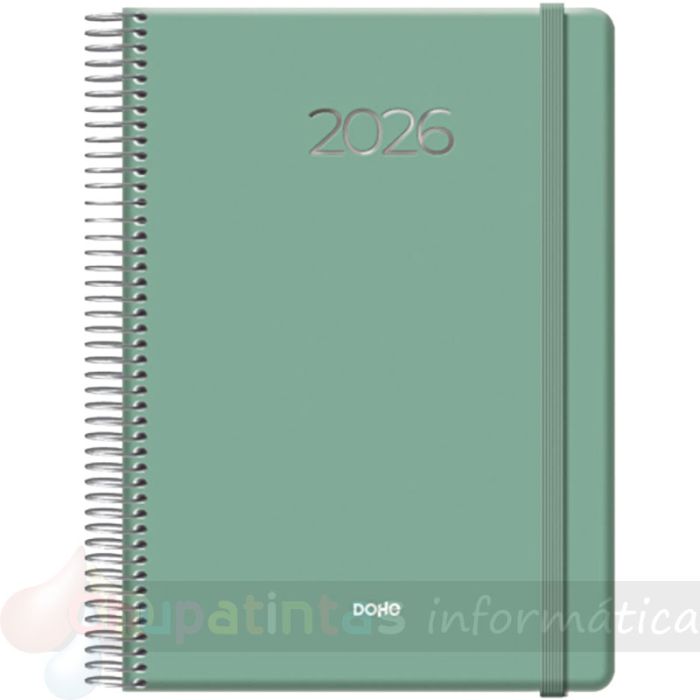 Dohe Denver Agenda Anual - Día Página - Cierre con Goma Elástica - Tamaño 15x21cm - Color Verde-1