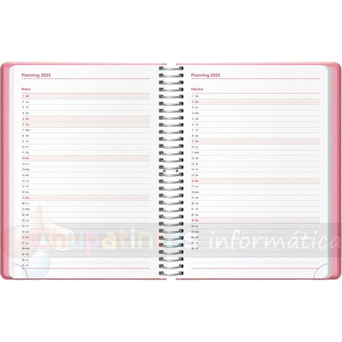 Dohe Denver Agenda Anual - Día Página - Cierre con Goma Elástica - Tamaño 15x21cm - Color Rosa - Planning