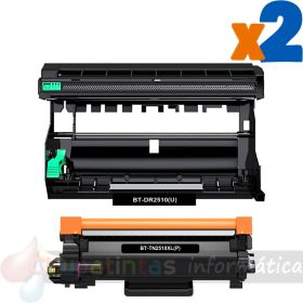 Brother TN2510 Tóner + DR2510 Tambor en Genérico Pack de 2 Cartuchos de Toner Genéricos