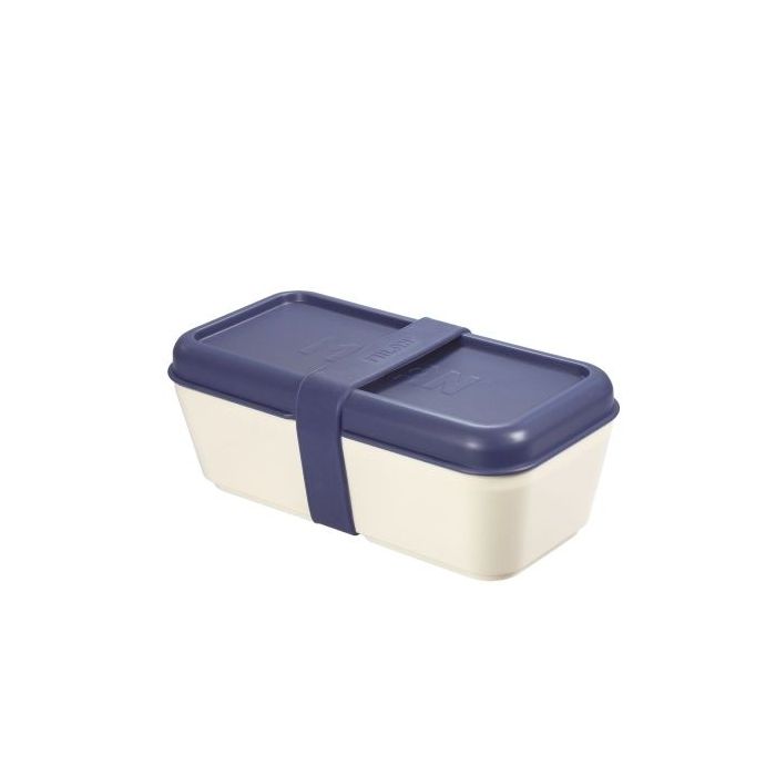 Milan Coleccion 430 Fiambrera Rectangular 0.75L - Apta para Microondas, Lavavajillas y Congelador - Libre de BPA - Divisor Interior Movil - Medidas 20x10x7,5cm - Color Blanco Crudo/Azul Marino