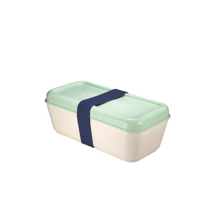 Milan Coleccion 430 Fiambrera Rectangular 0.75L - Apta para Microondas, Lavavajillas y Congelador - Libre de BPA - Divisor Interior Movil - Medidas 20x10x7,5cm - Color Blanco Crudo/Verde