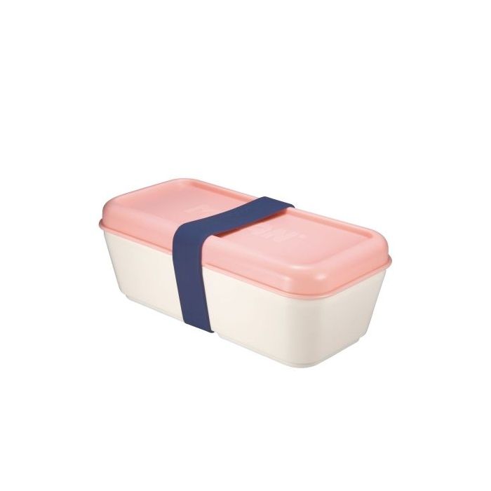 Milan Coleccion 430 Fiambrera Rectangular 0.75L - Apta para Microondas, Lavavajillas y Congelador - Libre de BPA - Divisor Interior Movil - Medidas 20x10x7,5cm - Color Blanco Crudo/Rosa