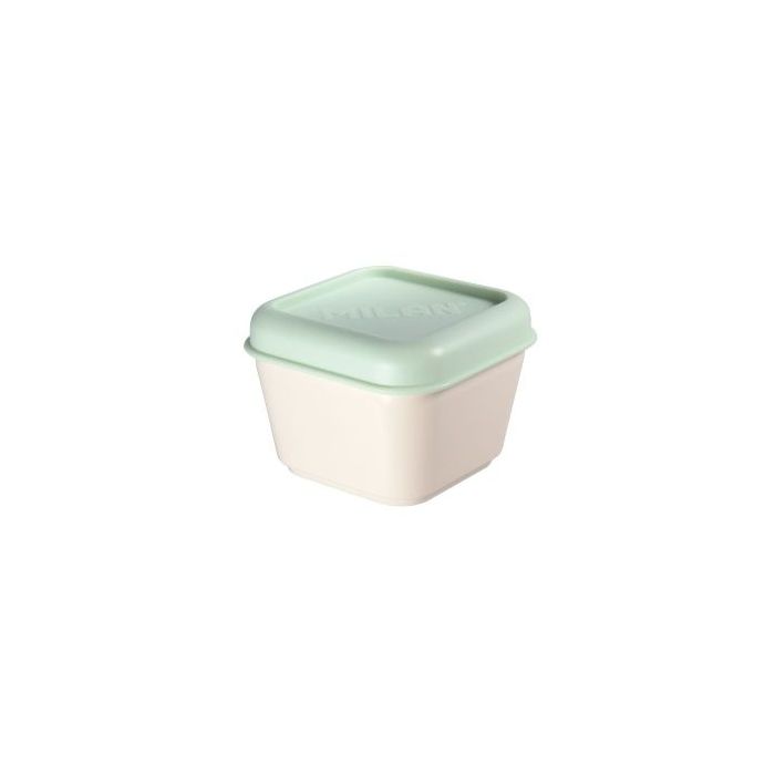 Milan Coleccion 430 Fiambrera Cuadrada 0.33L - Apta para Microondas, Lavavajillas y Congelador - Libre de BPA - Medidas 10x10x7,5cm - Color Beige/Verde