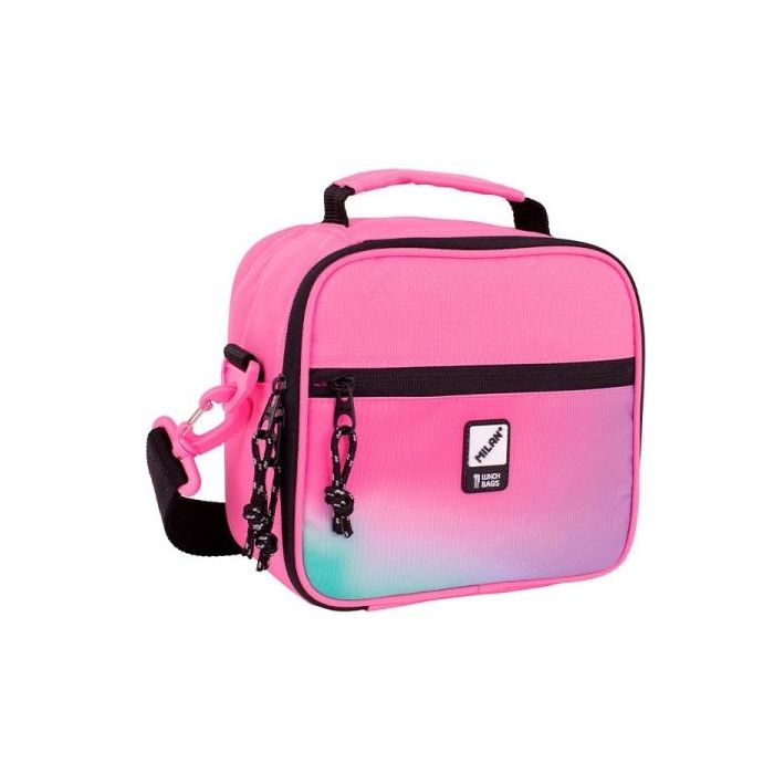 Milan Sunset Bolsa Isotermica Porta Alimentos 3,5L - Incluye 3 Recipientes para Alimentos - Interior Aislante Termico - Apertura Total - Correa Regulable y Extraible - Color Rosa