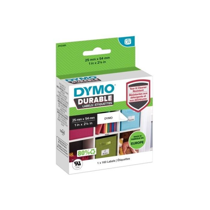 Dymo Durable Pack de 160 Etiquetas Originales para Rotuladora - Texto Negro sobre Fondo Blanco - 25mmx54mm - 2112283