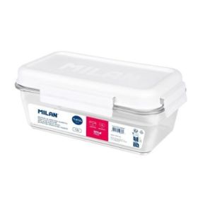 Milan Coleccion Nata 624 Fiambrera Hermetica de Tritan Rectangular 1.2L - Apta para Microondas, Lavavajillas y Congelador - Libre de BPA - Medidas 23x12,5x9,2cm - Color Transparente/Blanco