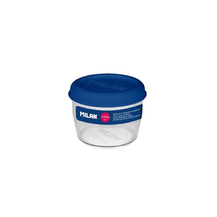 Milan Coleccion Nata 624 Fiambrera Hermetica de Tritan Redonda 0.5L - Apta para Microondas, Lavavajillas y Congelador - Libre de BPA - Medidas 12 Ã˜ x 9,2cm - Color Transparente/Azul