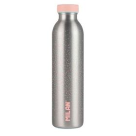 Milan Serie Silver Botella Isotermica 0.59L - Doble Pared de Acero Inoxidable - Liquidos Calientes hasta 12h, Frios hasta 24h - Color Plata/Rosa