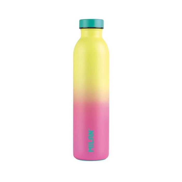Milan Serie Sunset Botella Isotermica 0.59L - Doble Pared de Acero Inoxidable - Liquidos Calientes hasta 12h, Frios hasta 24h - Color Rosa/Amarillo