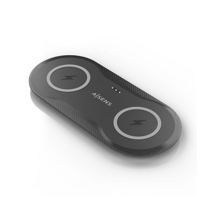 Aisens Cargador Inalambrico 15W - USB-C - Protocolo Qi - Moviles y Auriculares - Proteccion Contra Sobretension, Sobretemperatura y sobrecorriente - Color Negro