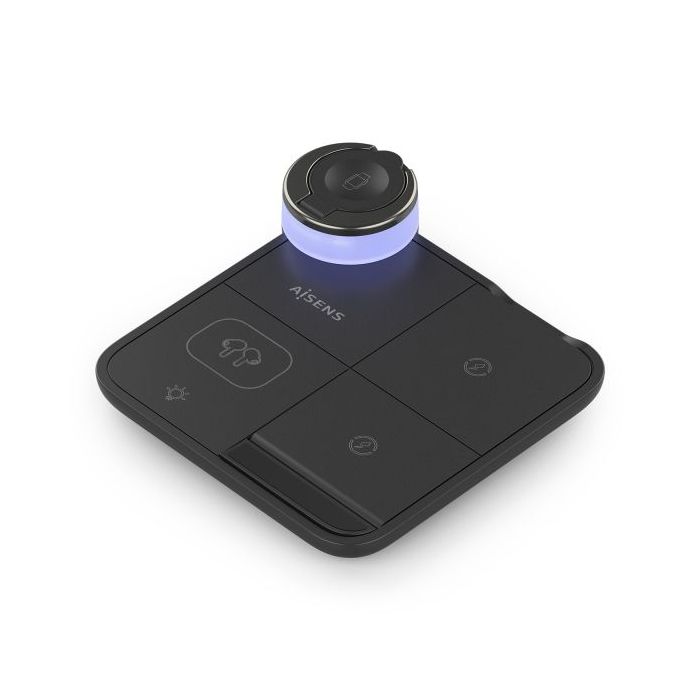 Aisens Cargador Inalambrico 15W - USB-C - Protocolo Qi - Moviles, Apple Watch y Auriculares - Proteccion Contra Sobretension, Sobretemperatura y sobrecorriente - Color Negro