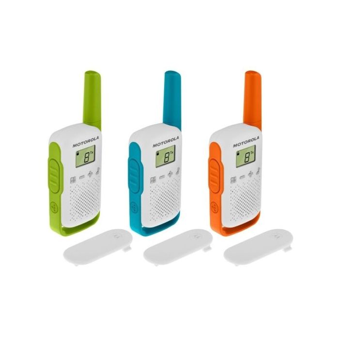 Motorola T42 Pack 3 Walkie Talkies - 16 Canales PMR446 - Alcance hasta 4Km - Autonomia hasta 18h