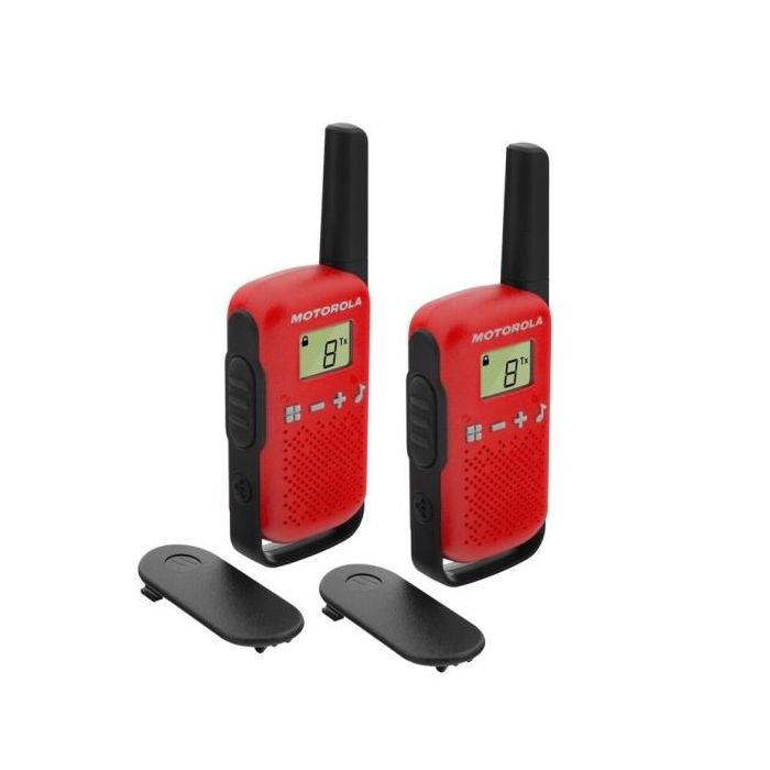 Motorola T42 Pack 2 Walkie Talkies - 16 Canales PMR446 - Alcance hasta 4Km - Autonomia hasta 18h - Color Rojo
