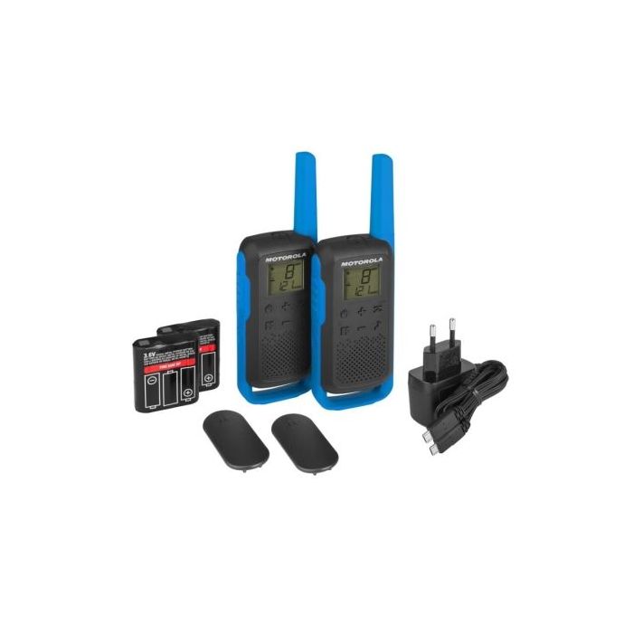 Motorola T62 Pack 2 Walkie Talkies - 16 Canales PMR446 + 121 Codigos de Privacidad- Alcance hasta 8Km - Autonomia hasta 29h - Color Azul