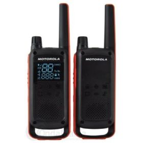 Motorola T82 Pack 2 Walkie Talkies - 16 Canales PMR446 + 121 Codigos - Alcance de hasta 10km - Autonomia hasta 18h - Color Negro/Rojo
