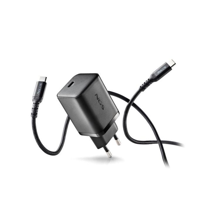 NGS Bud45W-C Cargador GaN Universal de Pared 45W Ultrarapido - USB-C PD & PPS - Cable USB-C 1.5m - Color Negro