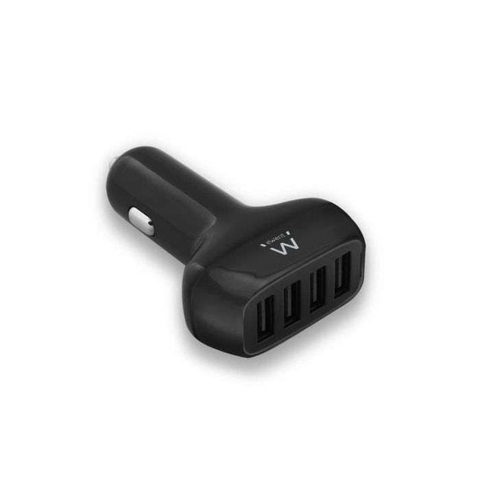Ewent Cargador de Coche USB 50W - 4 Puertos USB - Color Negro