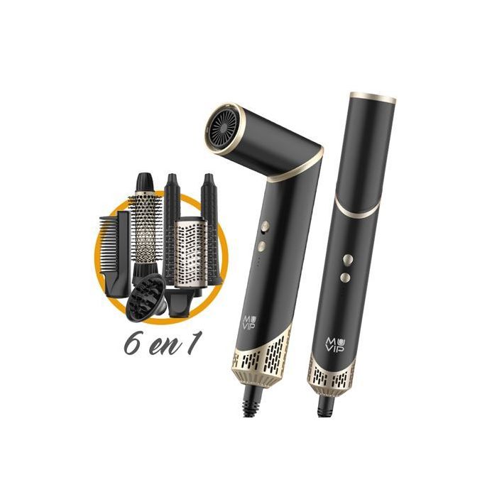 Muvip Ultimate Experience Profesional 6 en 1 Herramienta de Secado y Peinado - 1500W - Accesorios para Rizar, Cepillar y Alisar - 3 Configuraciones de Calor y 2 de Ventilador -Funcion de Ionizacion