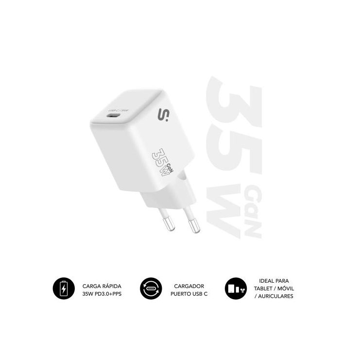 Subblim Cargador de Pared GaN 35W - USB-C -  Carga rápida - Color Blanco