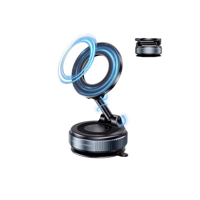 XO C169 Soporte Magnetico de Coche para Smartphones - Fijacion por Vacio - Rotacion 360º - Brazo Extensible - Multisuperficie - Boton de Liberacion  - Aro Metalico Incluido - Color Negro