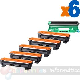 Brother TN1050 XL Cartucho de Tóner + DR1050 Tambor de Imagen Pack de 6 Cartuchos Genéricos