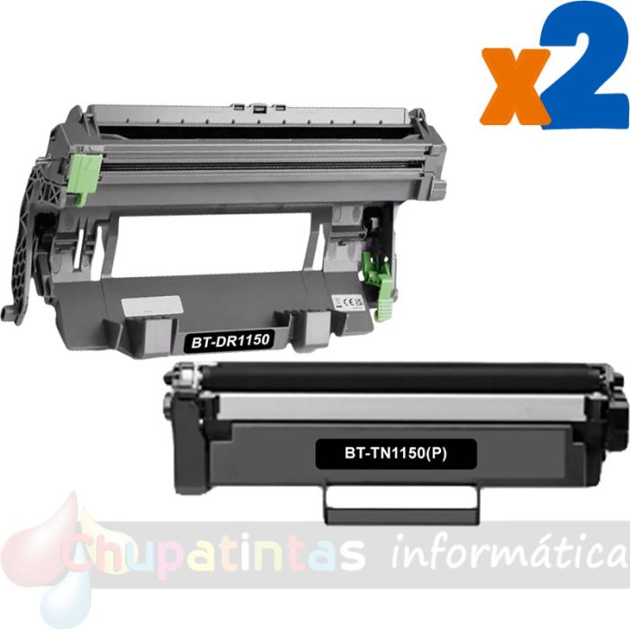 Brother TN1150 Cartucho de Tóner + DR1150 Tambor de Imagen Pack de 2 Cartuchos Genéricos