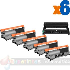 Brother TN2220 Cartucho de Tóner + DR2200 Tambor de Imagen Pack de 6 Cartuchos Genéricos