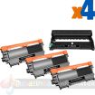 Brother TN2220/TN2210/TN2010/TN450 Negro Cartucho de Toner + DR2200/DR450 Tambor de Imagen Pack de 4 Cartuchos Genericos