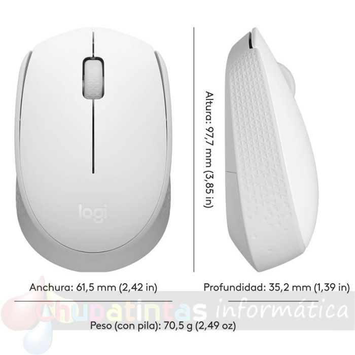 Logitech M171 ratón inalámbrico 1000dpi - 3 botones - Blanco - dimensiones