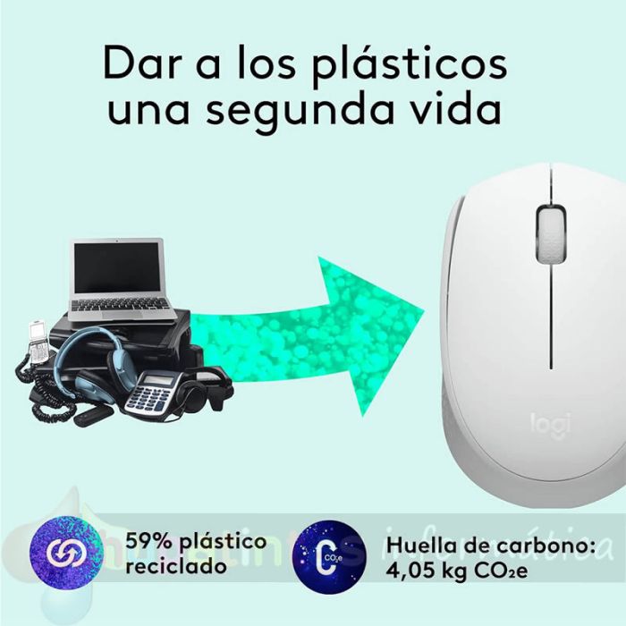 Logitech M171 Raton Inalambrico 1000dpi - 3 Botones - Uso Ambidiestro - Color Blanco