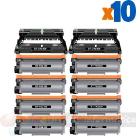 Brother TN2320 Cartucho de Tóner + DR2300 Tambor de Imagen Pack de 10 Cartuchos Genéricos