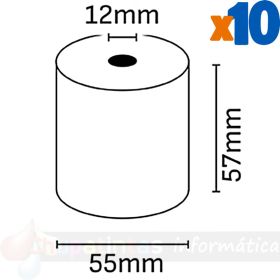 Oqonos Rollo de Papel Térmico 57x55x12mm, Libre de BPA, FSC